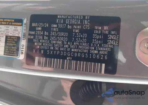 2024 Kia Telluride Ex X-Line из США, поврежденный, VIN 5XYP3DGC9RG510626